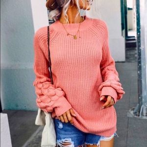 NWT! EYELET DETAIL BISHOP SLEEVE SWEATER IN BRIGHT CORAL PINK!
